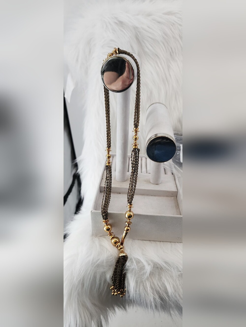 Stella & Dot Bianca Tassel Lariat Necklace in a Two-tone Gold & Bronze Finish. - Picture 3 of 11